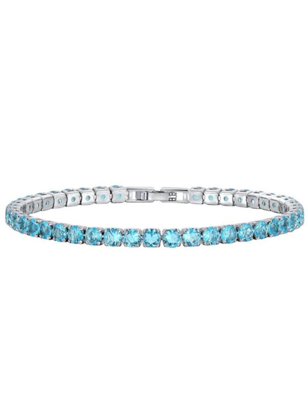 NEW 925 SILVER PLATED SEA BLUE ROUND SHINY CHAIN BANGLE BRACELET, WAAL1351